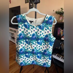 Talbots Vibrant Blue Green Floral Silk Blouse luxury Plus size blouse 14p